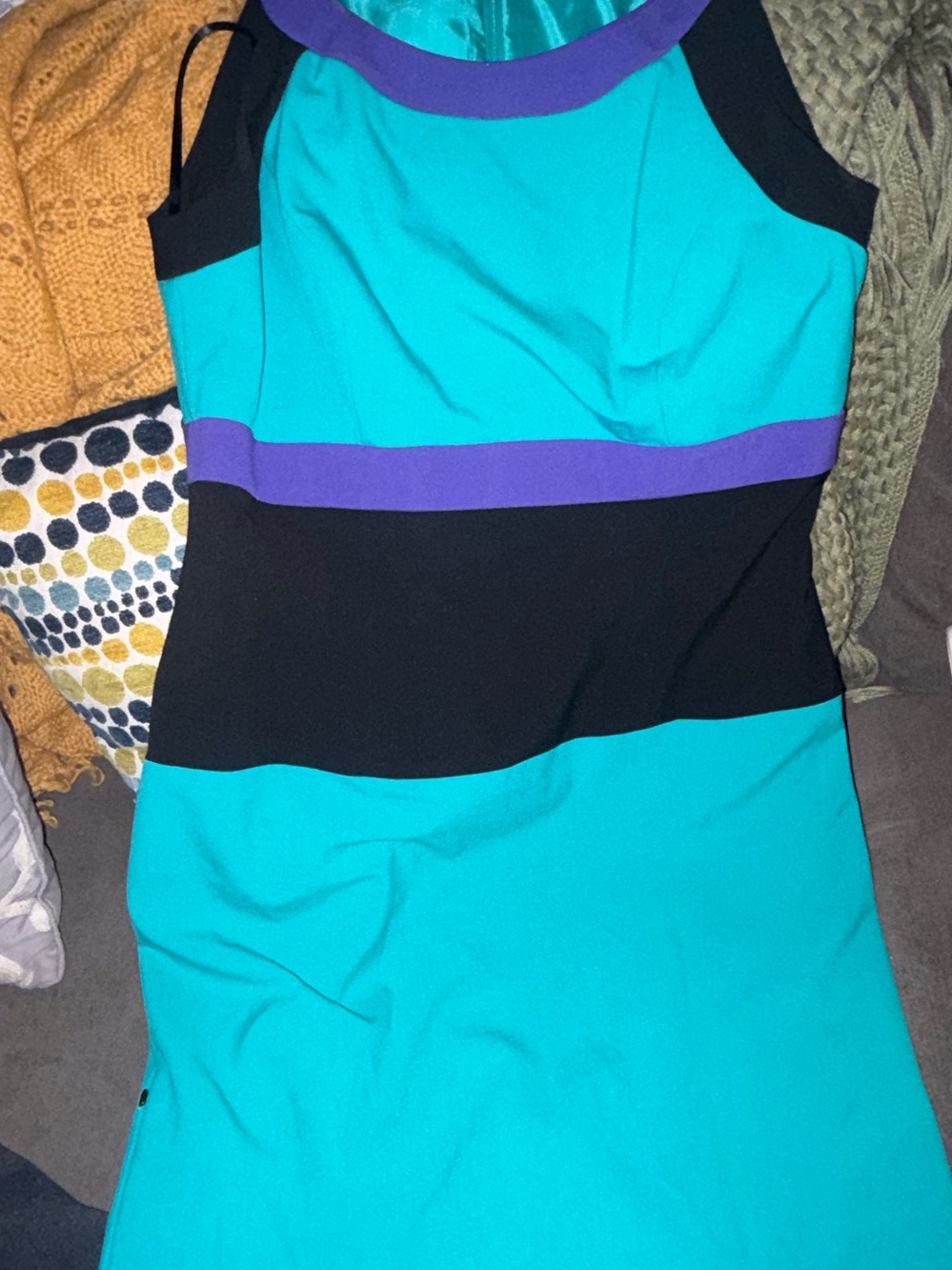Turquoise and Black Colorblock Calvin Klein Dress with Purple Trim